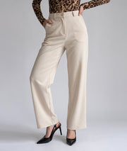 Pantalon de tailleur femme écru Torna taille haute porté de face