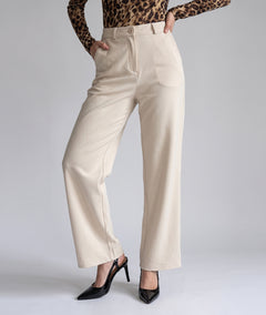 Pantalon de tailleur femme écru Torna taille haute porté de face