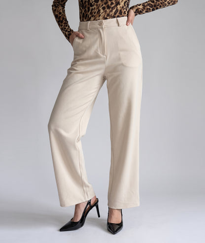 Pantalon de tailleur femme écru Torna taille haute porté de face
