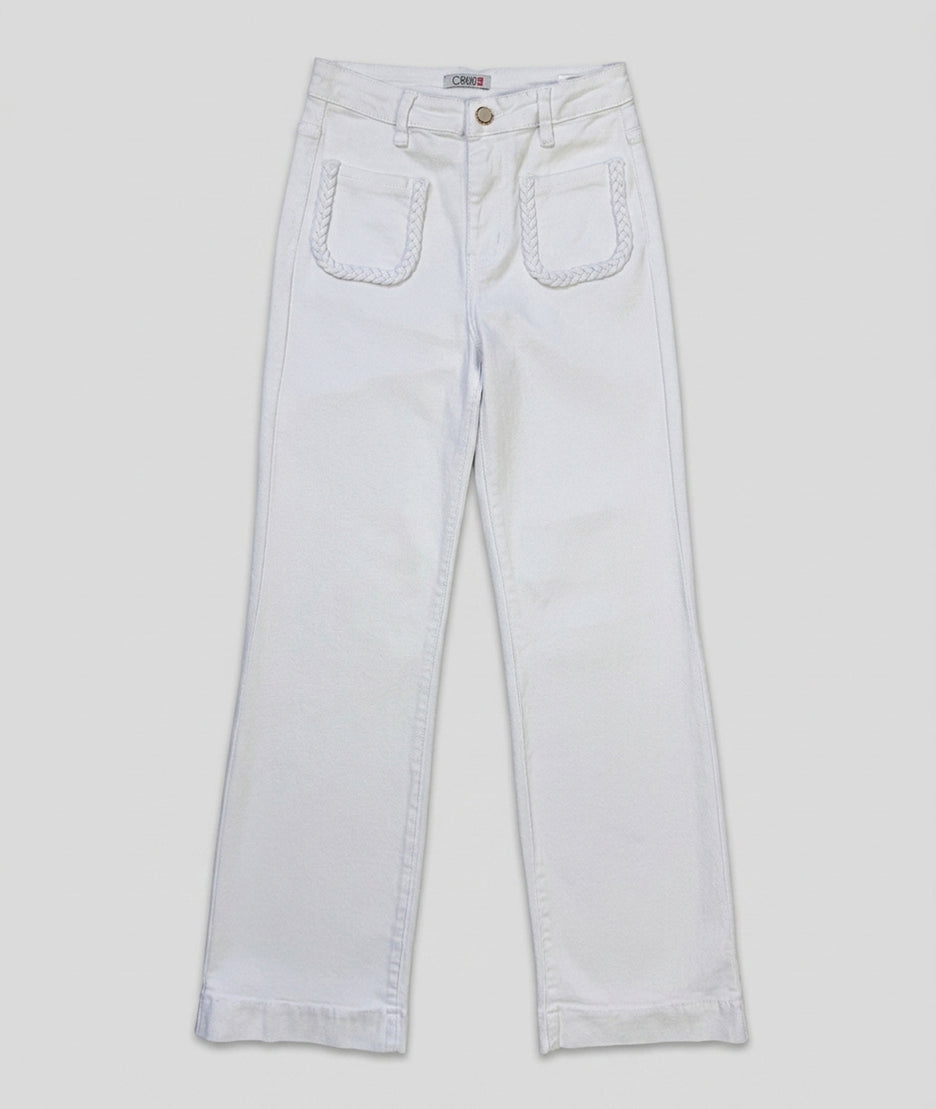 Pantalon Tress flare avec poches carrée blanc face