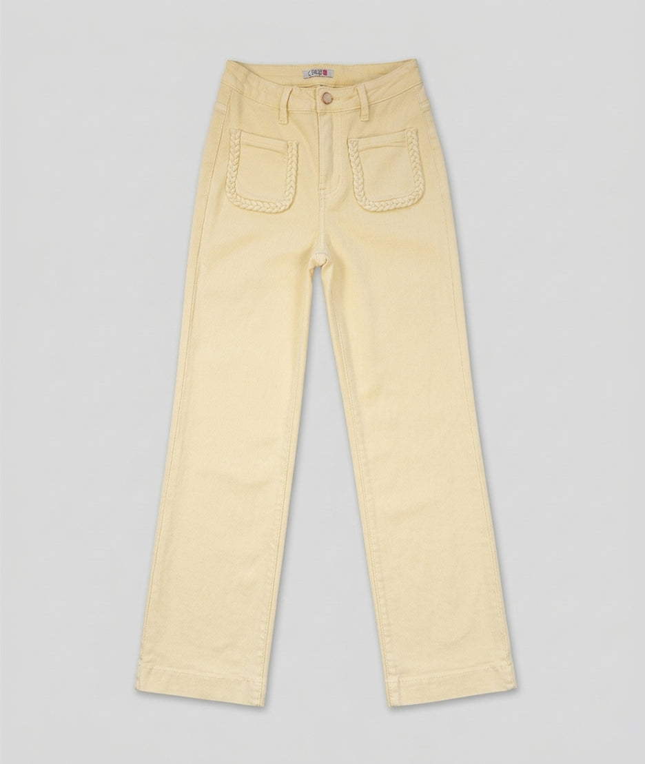 Pantalon Tress flare avec poches carrée jaune face