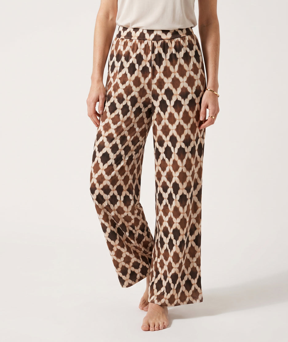 Pantalon fluide Yana à motifs  marron face avant - carnaby