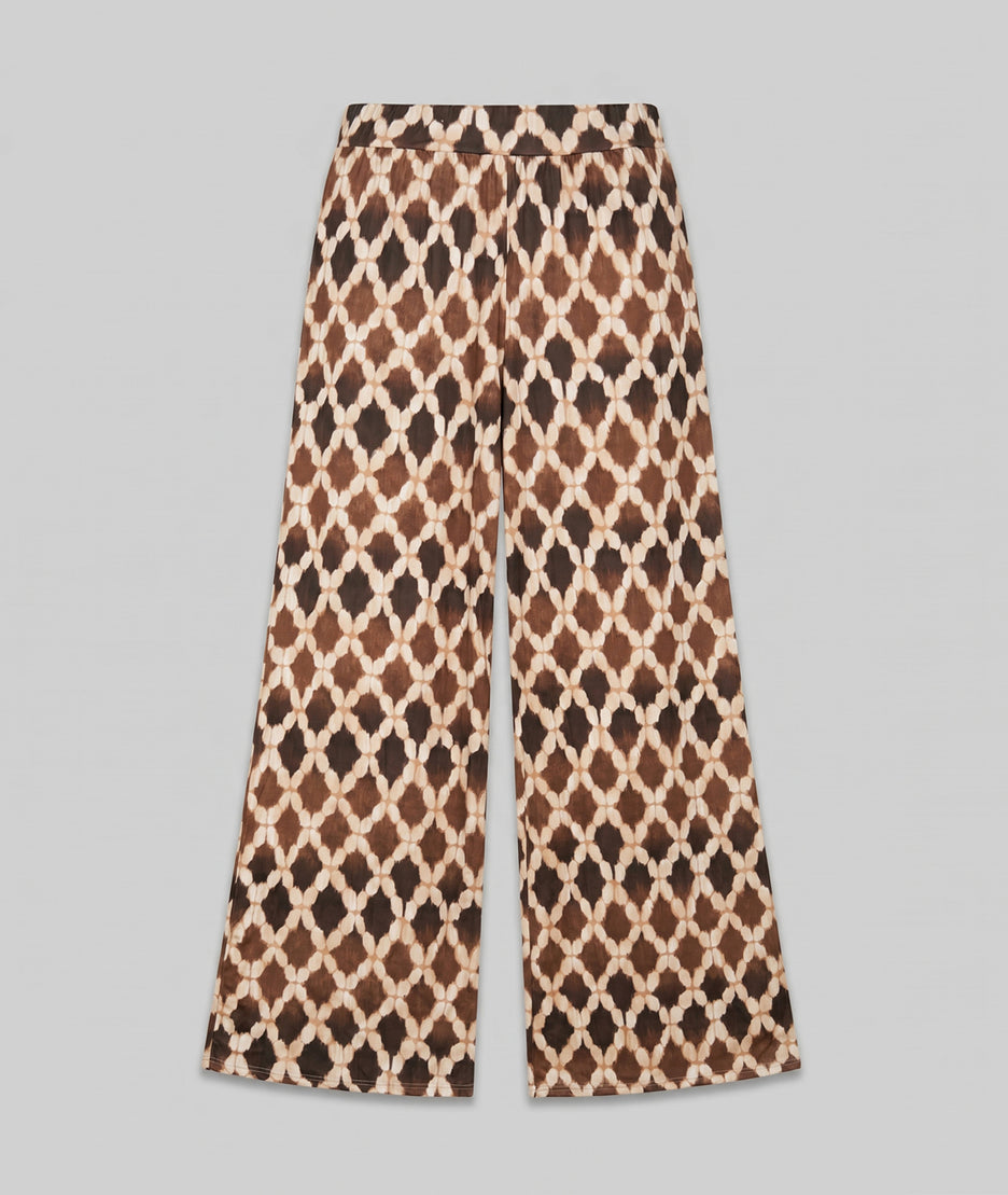 Pantalon fluide Yana à motifs  marron face avant fond blanc - carnaby