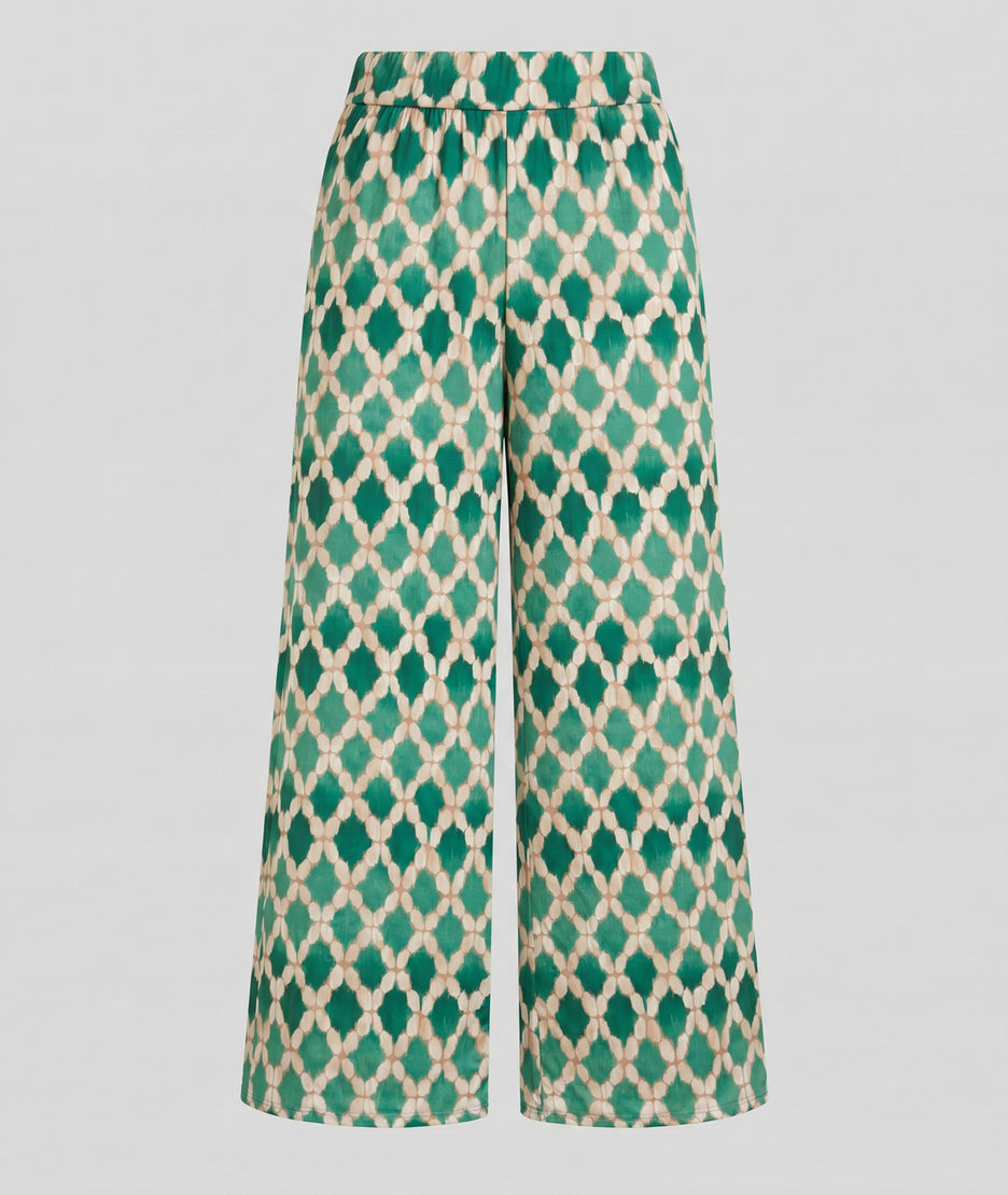 Pantalon vert et fluide Yana à motifs  arrière fond blanc - Carnaby