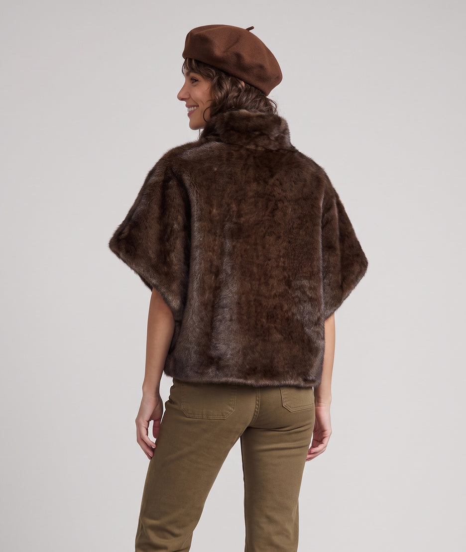 Poncho réversible femme kaki matelassé avec poche kangourou