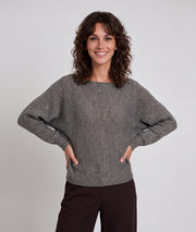 Pull femme Charp taupe ample pailleté à manches chauve-souris