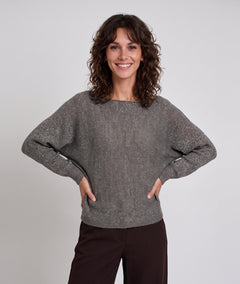 Pull femme Charp taupe ample pailleté à manches chauve-souris