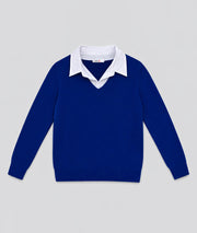 Pull à col chemise bleu roi face