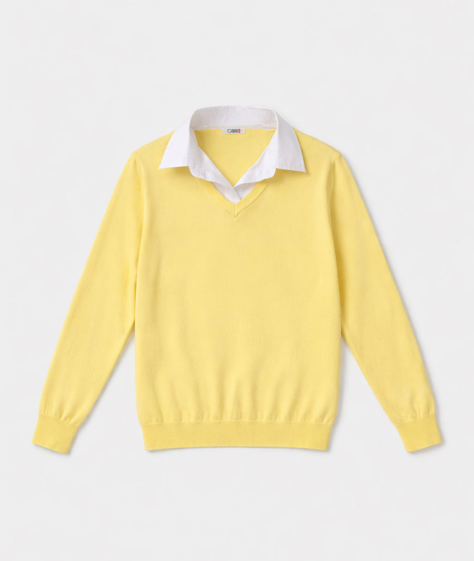 Pull col chemise - jaune