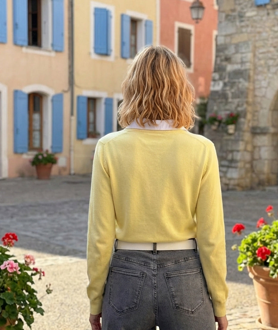 Pull col chemise - jaune