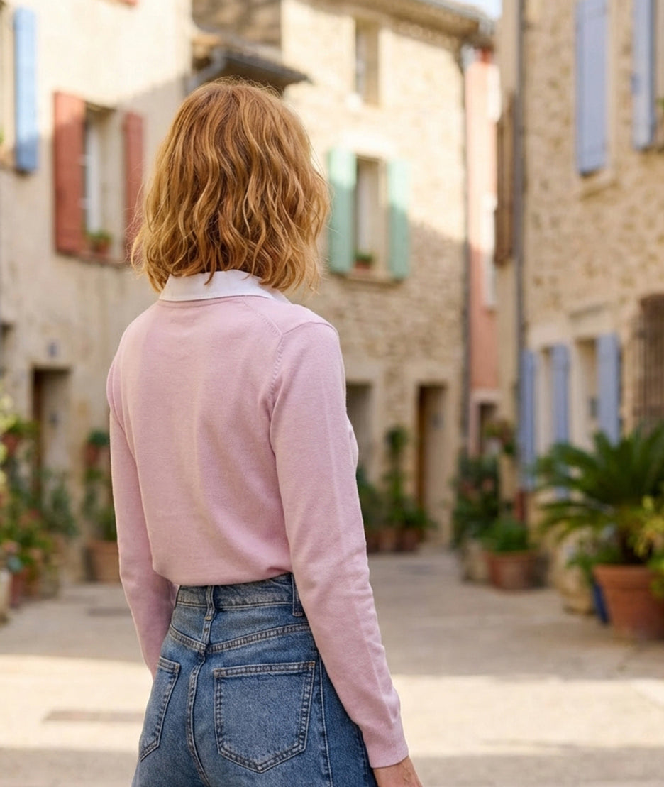 Pull col chemise - lilas