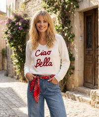 Pull Ciao en maille à inscription - blanc