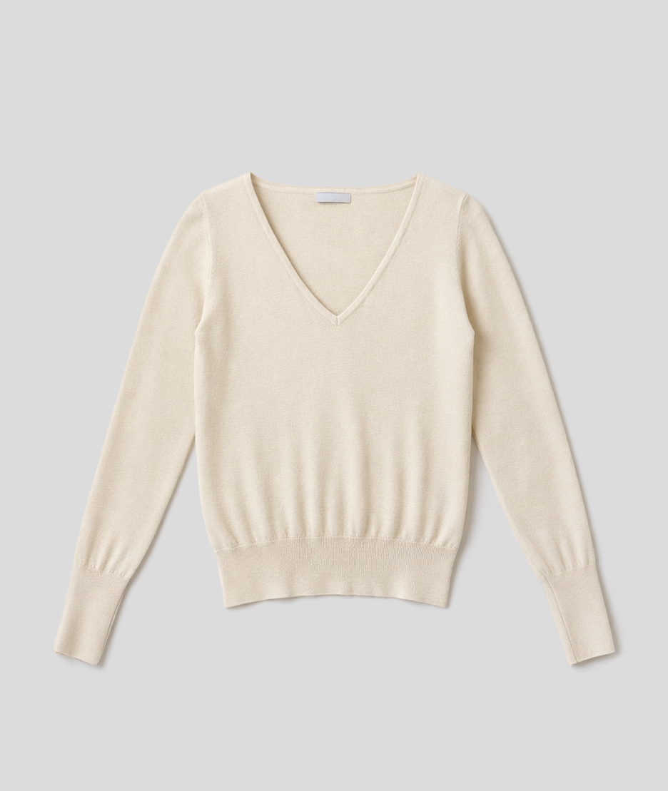 Pull col V avec détails boutons - beige