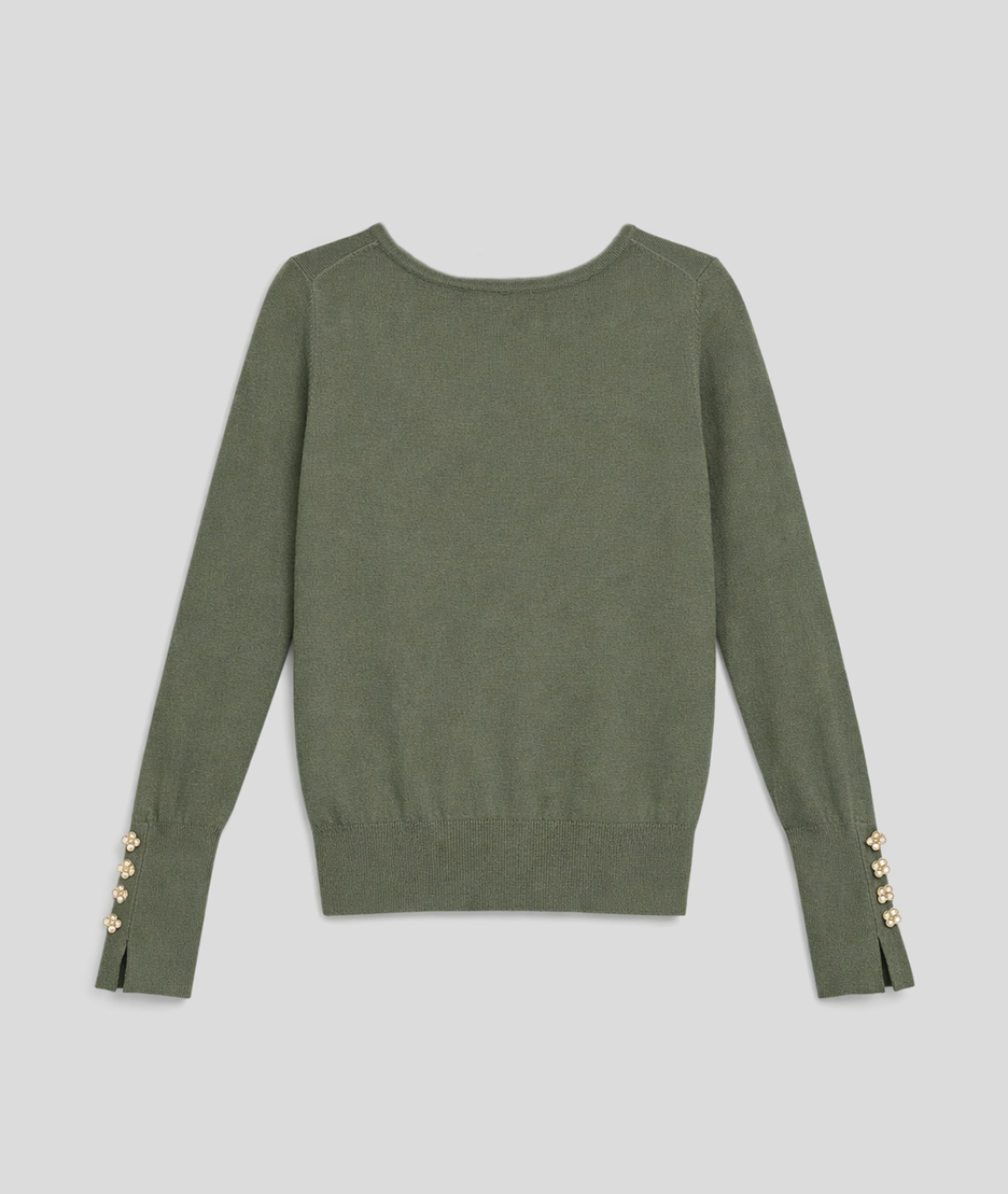 Pull col V avec détails boutons - kaki