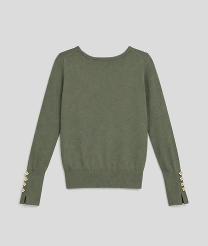 Pull col V avec détails boutons - kaki