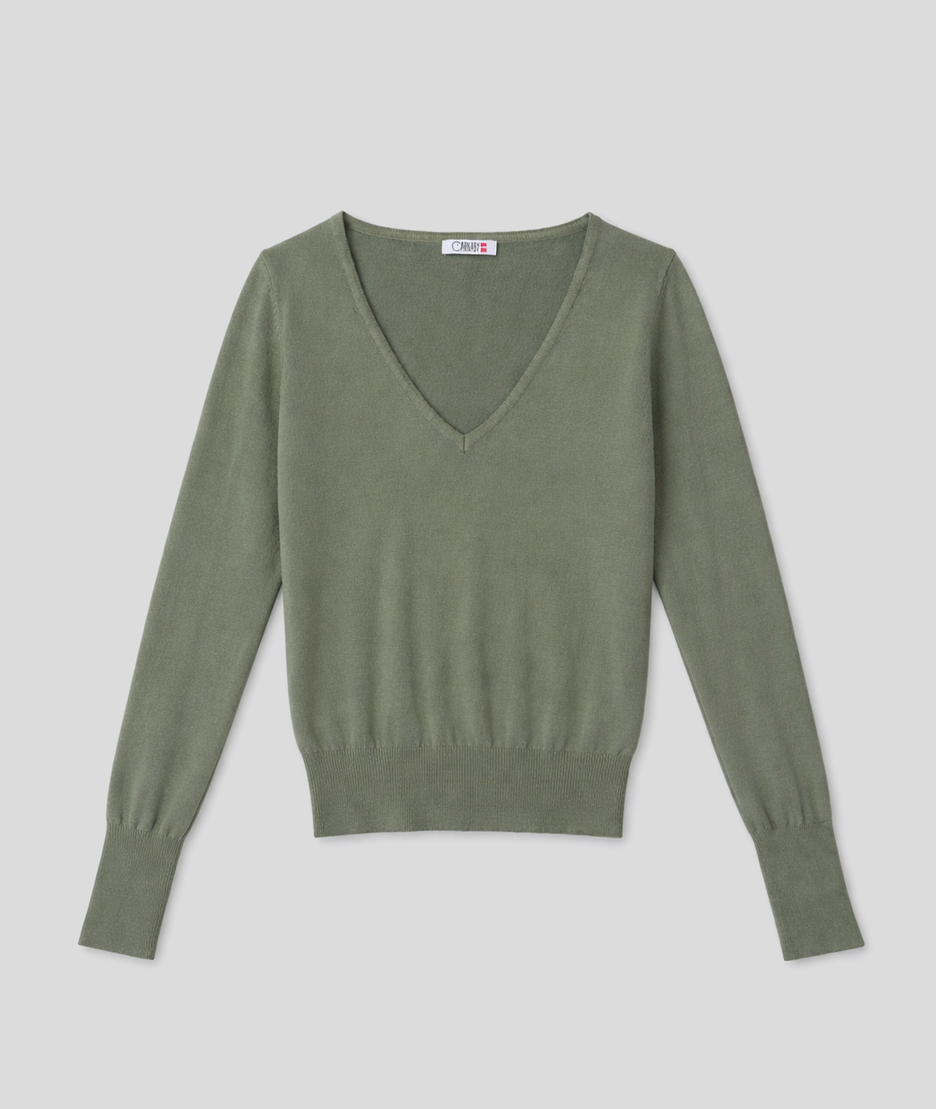 Pull col V avec détails boutons - kaki