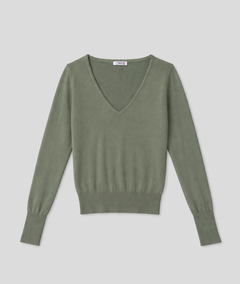 Pull col V avec détails boutons - kaki