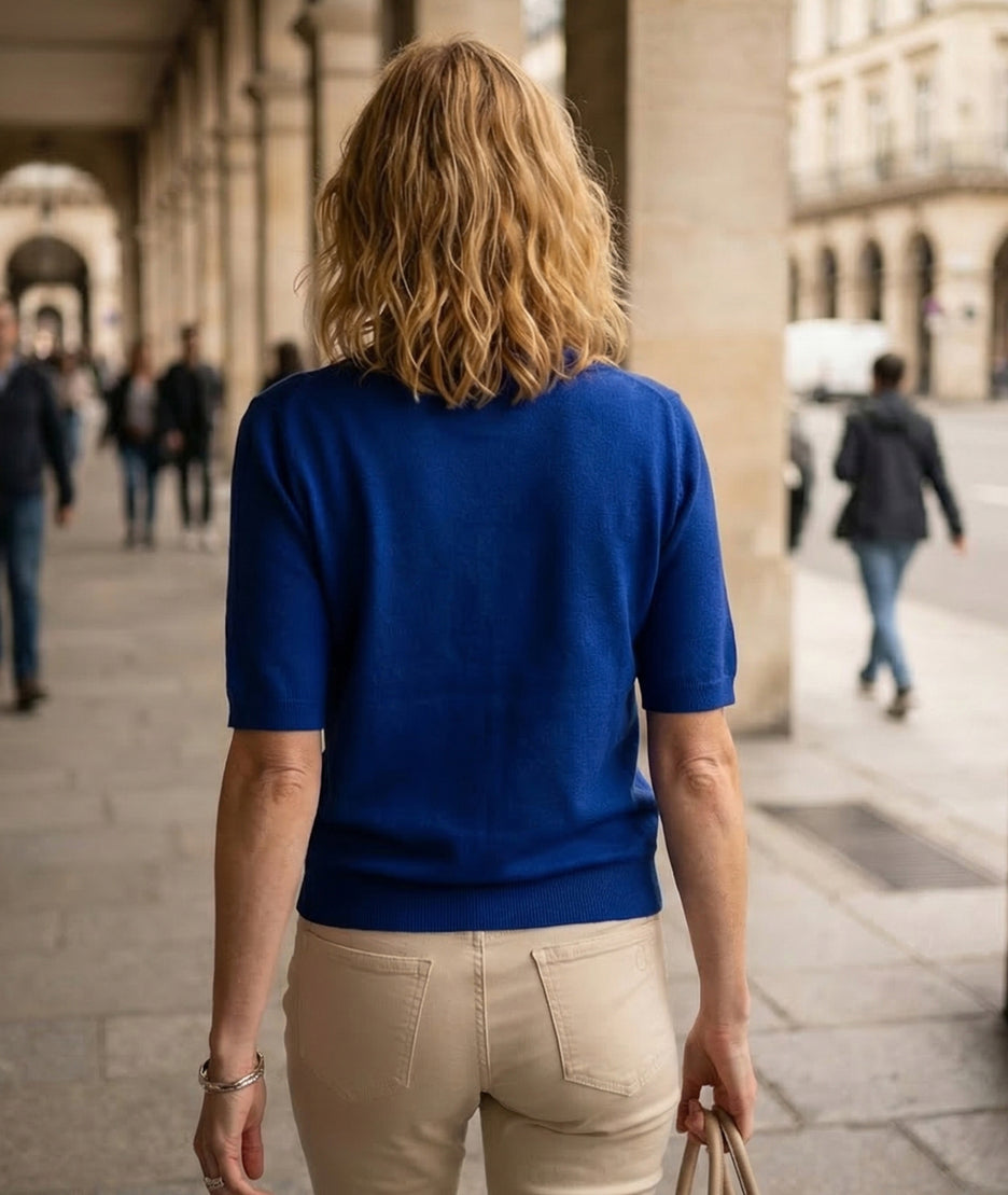 Pull Cory manches courtes cœur - bleu roi face arrière