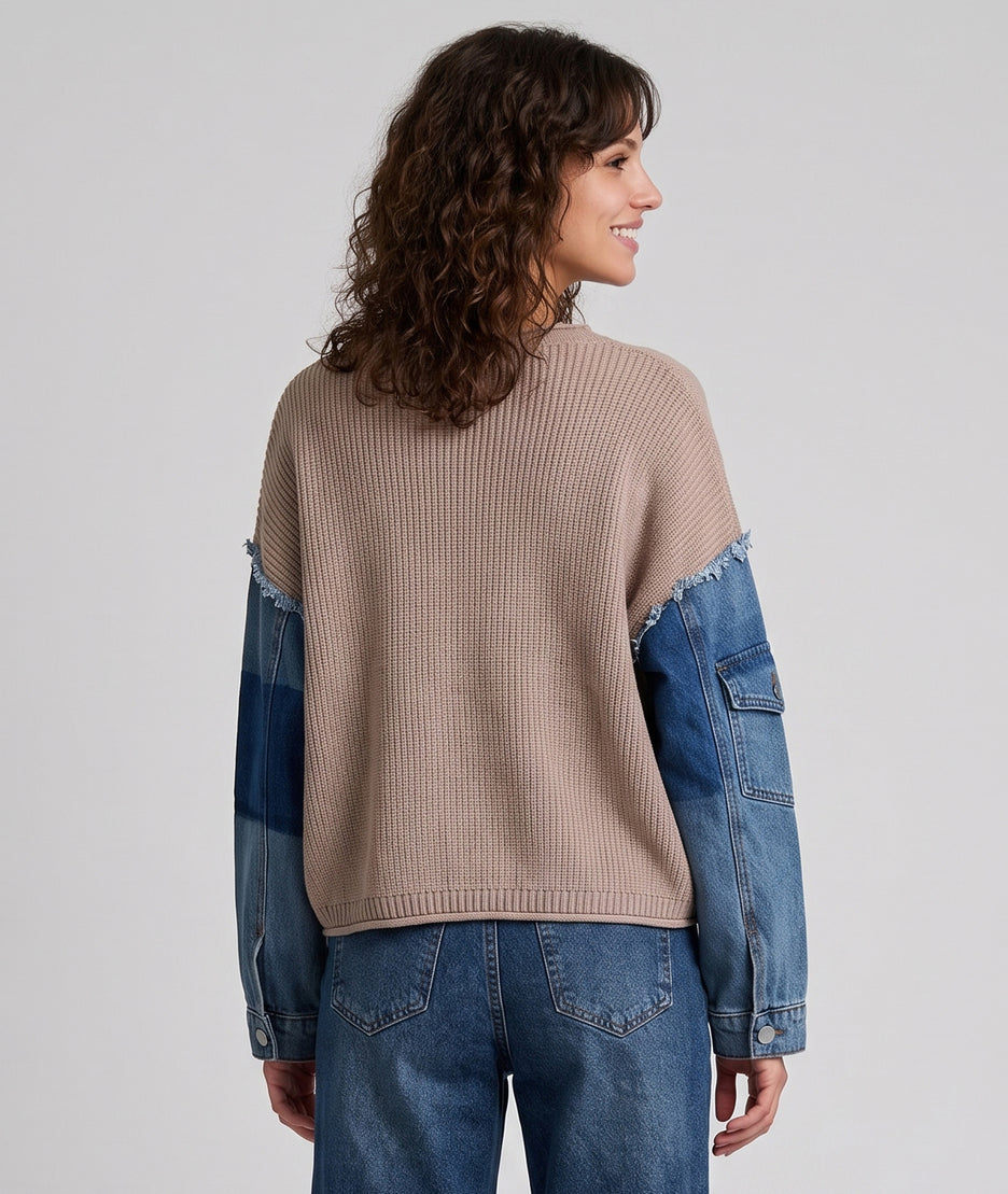 Pull en maille et jean Jeanna - beige