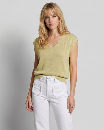Pull Lexi en maille pailleté jaune face