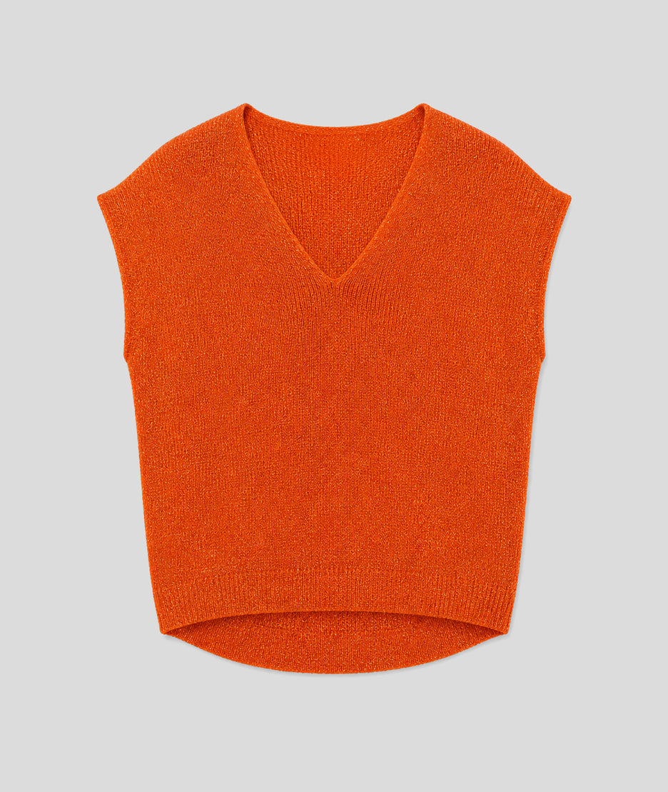 Pull Lexi en maille pailleté orange face