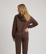 Sweat femme Marion marron oversize à capuche avec liens fantaisie et manches longues
