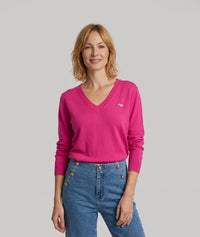 Pull col V avec broche en strass - kaki