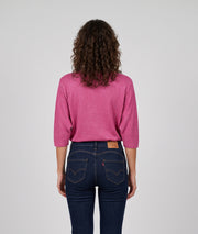 Pull femme Modali fushia brillant en maille fine avec col V et manches mi-longues
