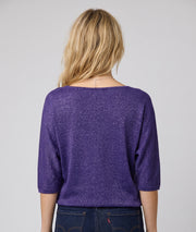 Pull en maille violet Modali brillant coupe ample vu de dos avec manches mi-longues