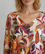 Pull manches longues femme Modo à motifs colorés avec col V et manches chauve-souris