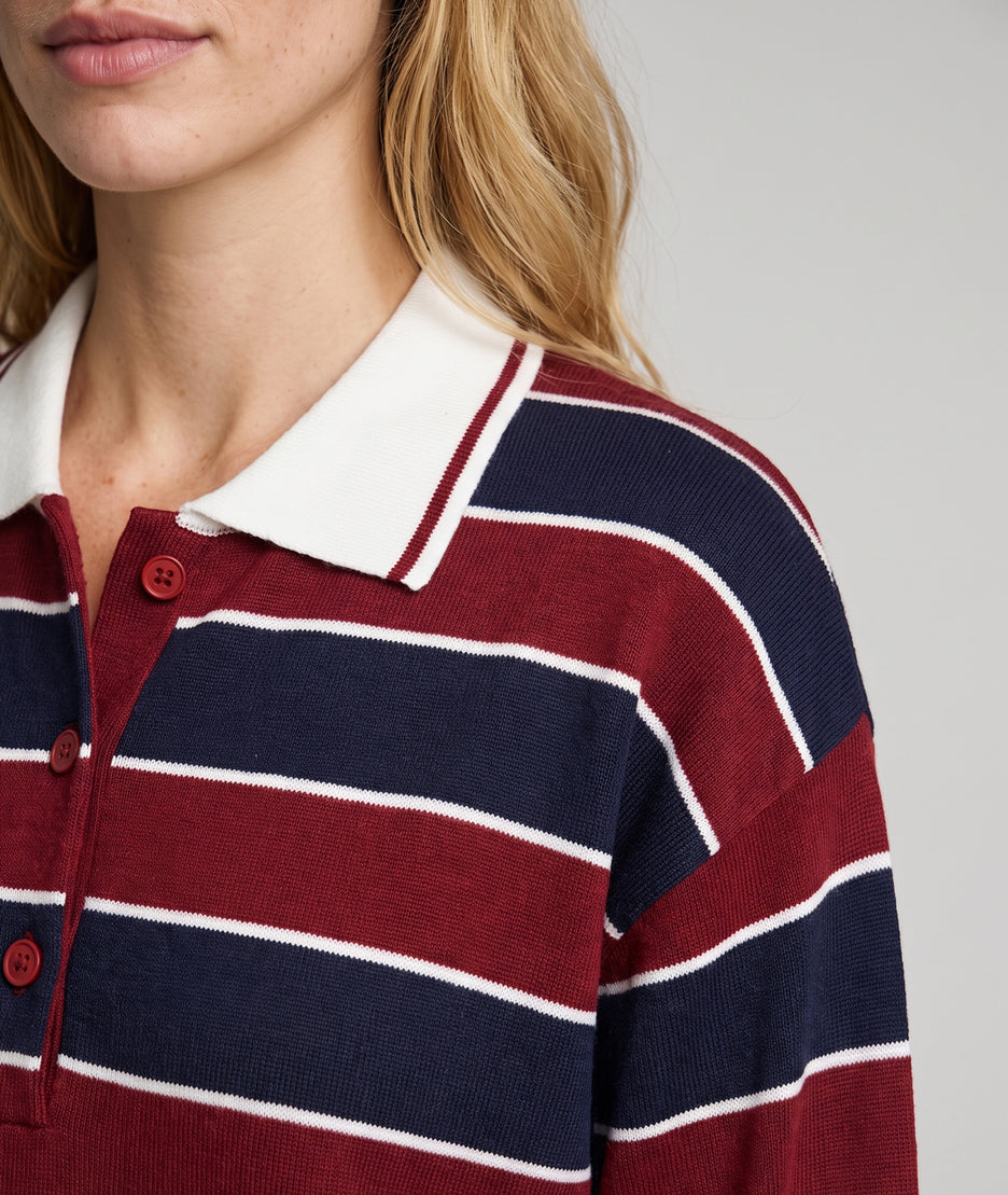 Pull Polo bordeaux et marine à rayures — marque Carnaby