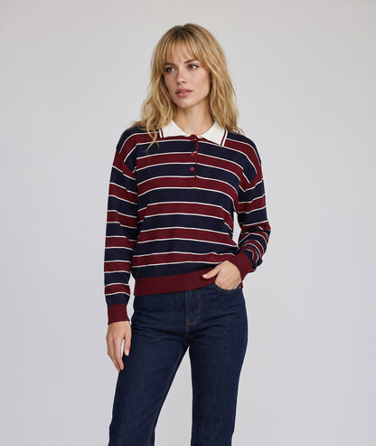 Pull Polo bordeaux et marine à rayures — marque Carnaby
