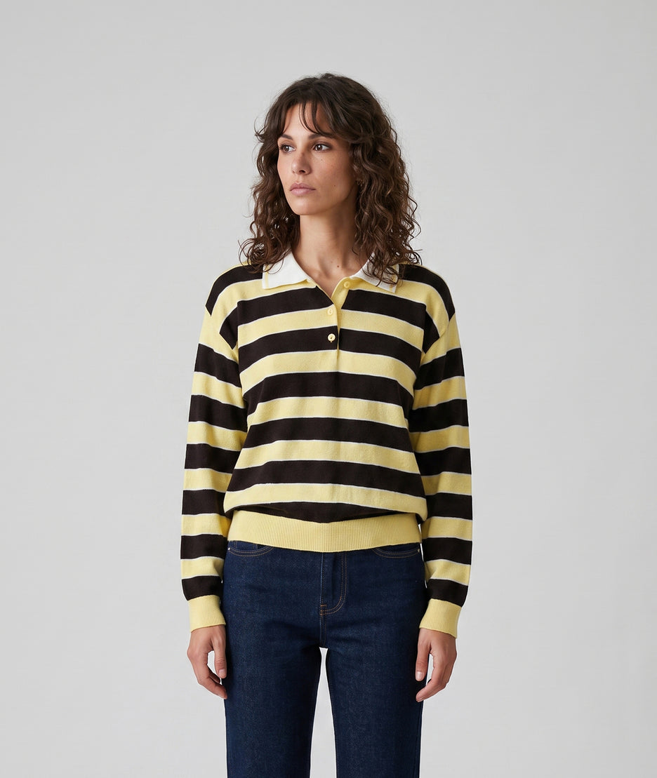 Pull Polo jaune à rayures — marque Carnaby