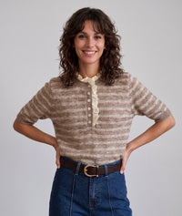 Pull manches courtes Salva à rayures - beige