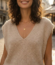 Pull sans manches Sama beige détail
