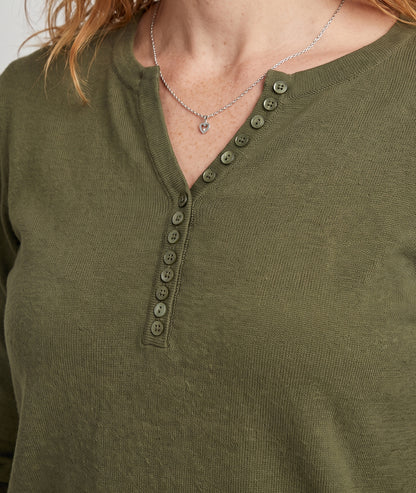 Pull col V femme Suzanna kaki en maille fine avec boutons