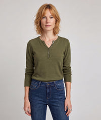 Pull col V boutons Suzanna - ocre