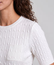 Pull manches courtes femme Tasca écru en maille torsadée fine et col rond