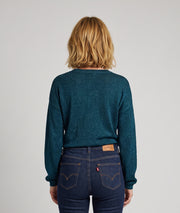 Pull pailleté Ulia canard en maille fine femme avec manches longues et col V
