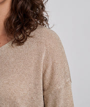 Pull pailleté Ulia écru en maille fine femme avec manches longues et col V