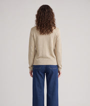 Pull pailleté Ulia écru en maille fine femme avec manches longues et col V