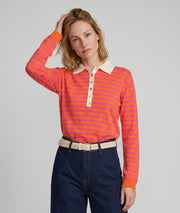 Pull Veronika orange et fushia à rayures manches longues et col chemise — Carnaby
