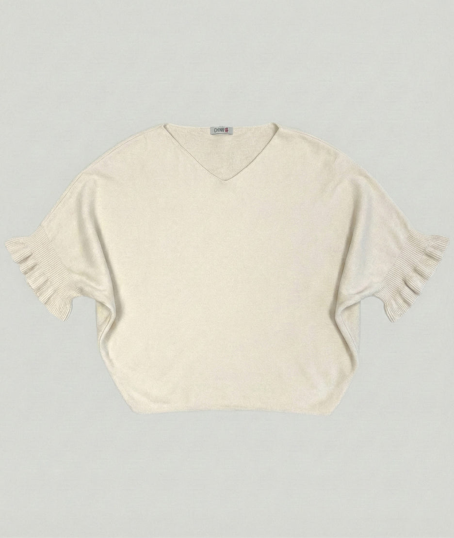 Pull manches à volants Violyvi ecru face avant