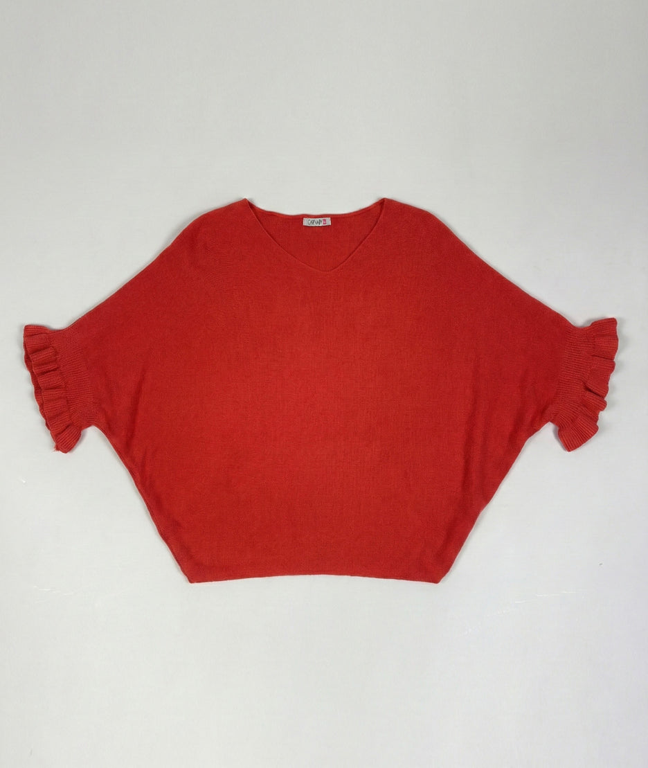 Pull manches à volants Violyvi rouge face avant