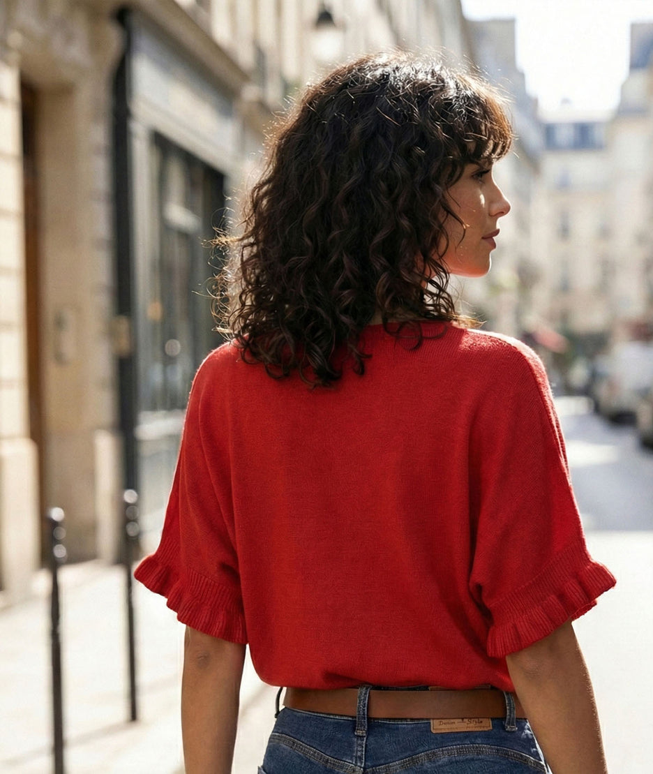 Pull manches à volants Violyvi rouge face arrière