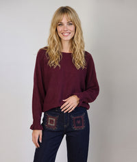 Pull ample Violona manches volants - prune