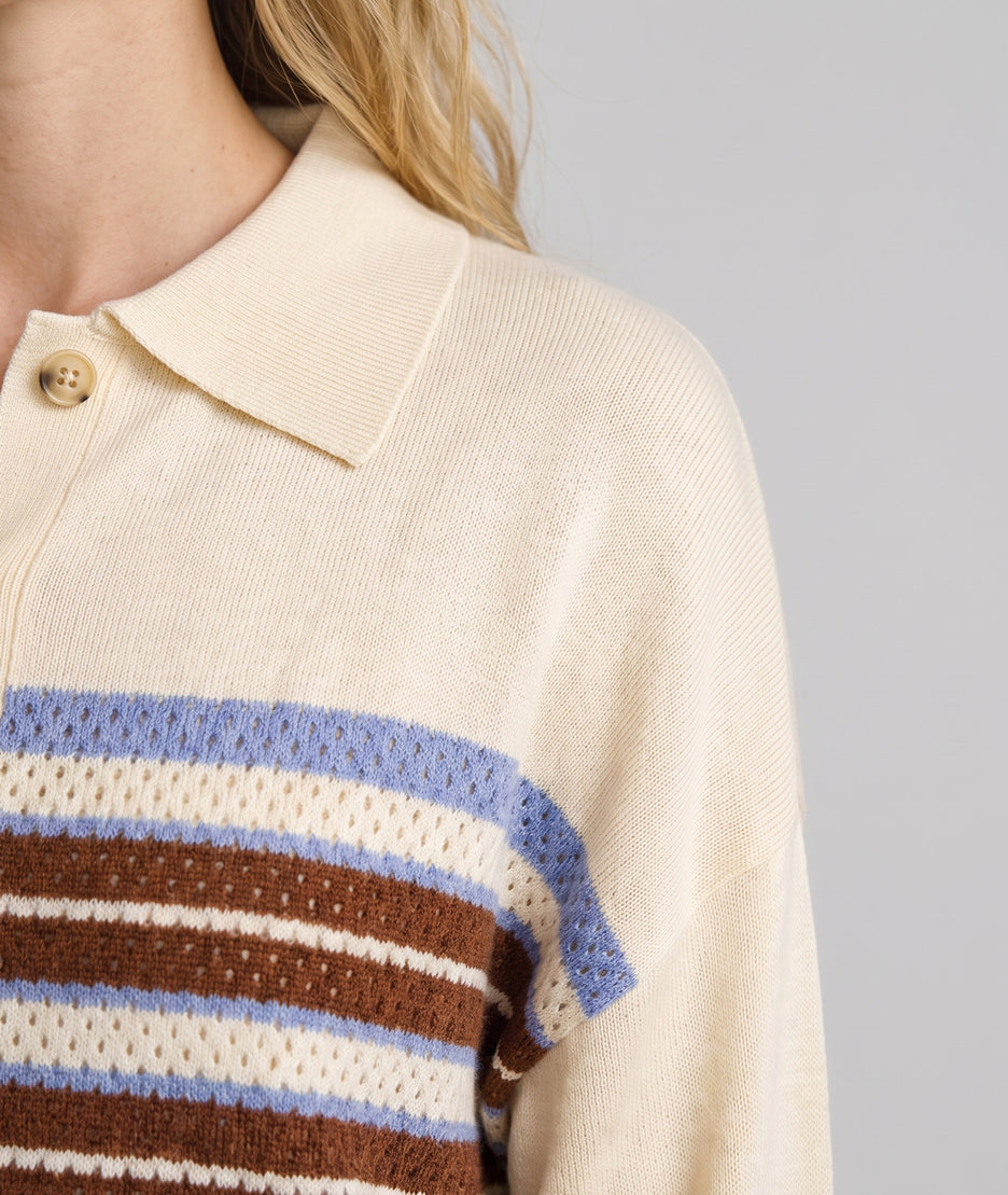 Pull Will écru style polo à rayures — marque Carnaby