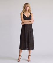 Robe midi Adel choco brillante à bretelles avec détails argentés — marque Carnaby