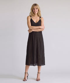 Robe midi Adel choco brillante à bretelles avec détails argentés — marque Carnaby