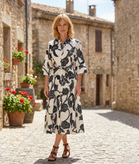 Robe Annaelle chemise longue à motif - rouge